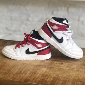 AIR JORDANS white, red, & black.   size 2Y.